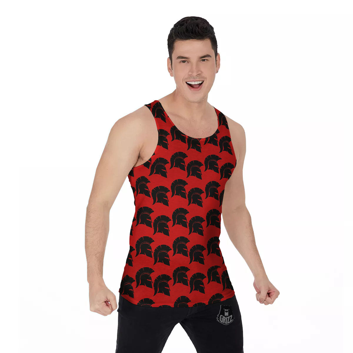 Spartan Red And Black Print Pattern Men's Tank Top-grizzshop