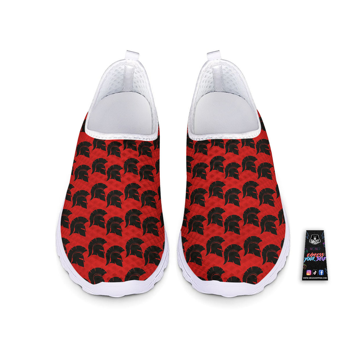 Spartan Red And Black Print Pattern Nurse Shoes-grizzshop