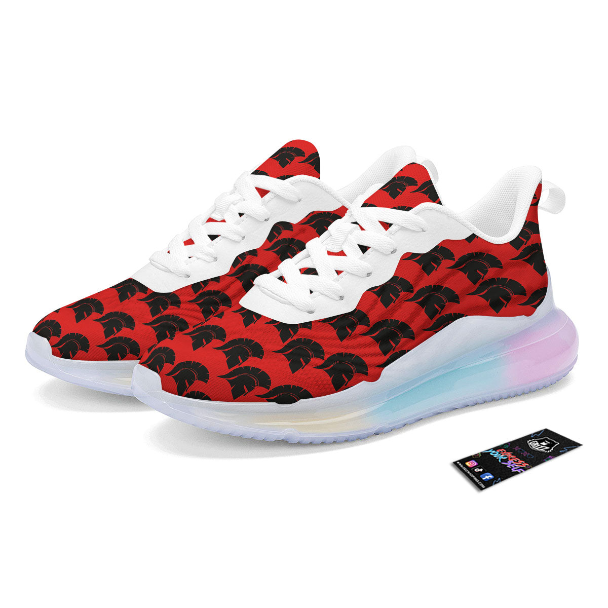 Spartan Red And Black Print Pattern Running Sneakers-grizzshop