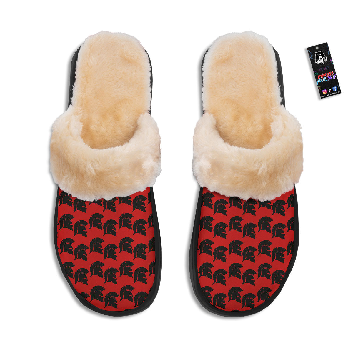 Spartan Red And Black Print Pattern Slippers-grizzshop