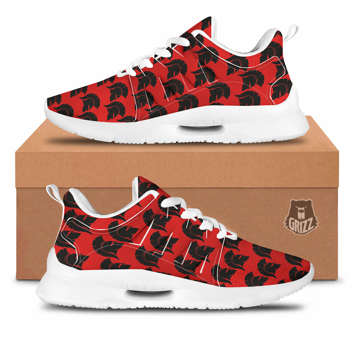 Spartan Red And Black Print Pattern Tennis Shoes-grizzshop