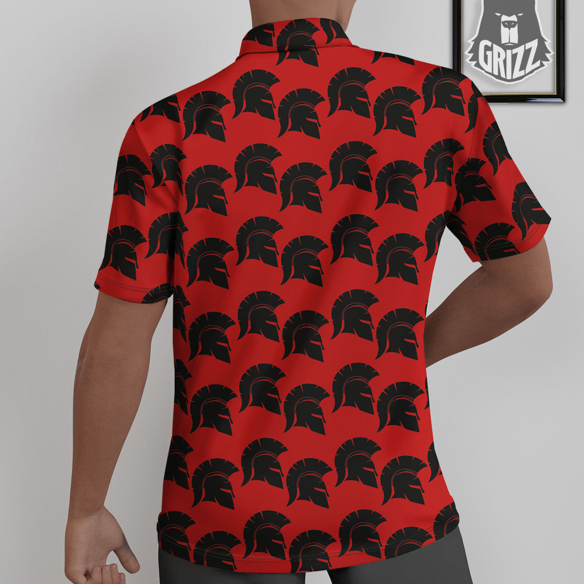Spartan Red And Black Print Pattern Untucked Shirts-grizzshop