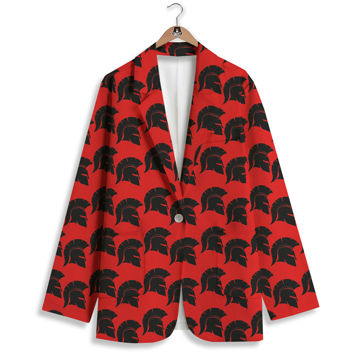 Spartan Red And Black Print Pattern Women's Blazer-grizzshop
