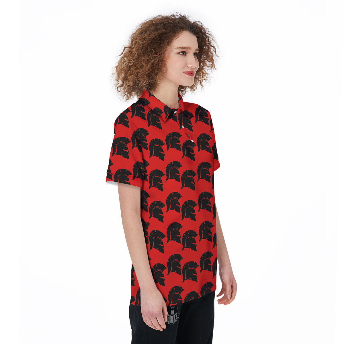 Spartan Red And Black Print Pattern Women's Golf Shirts-grizzshop