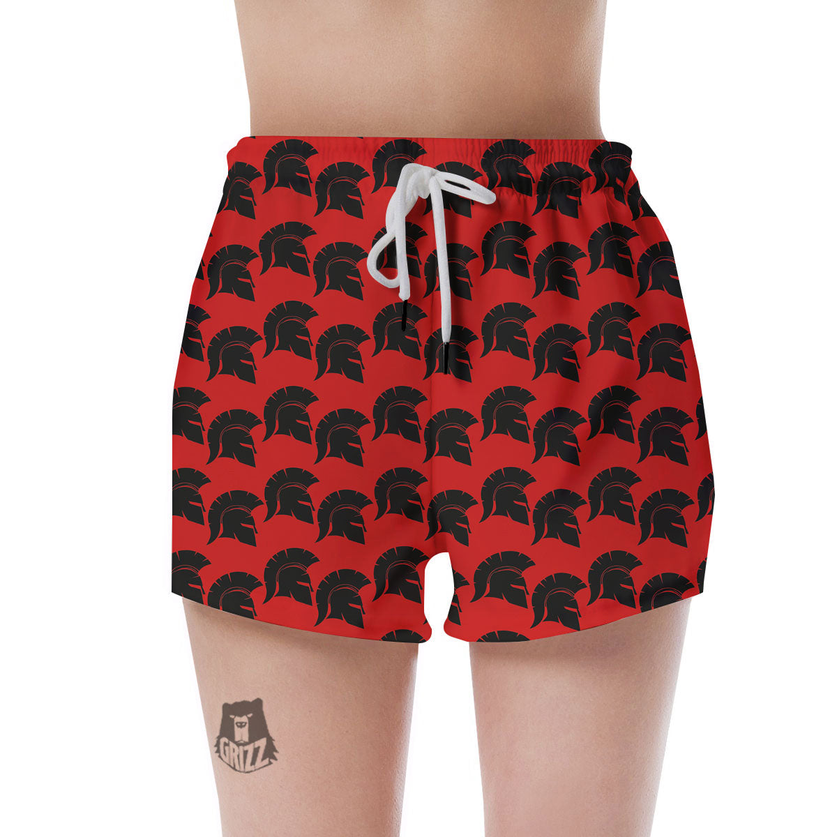 Spartan Red And Black Print Pattern Women's Shorts-grizzshop