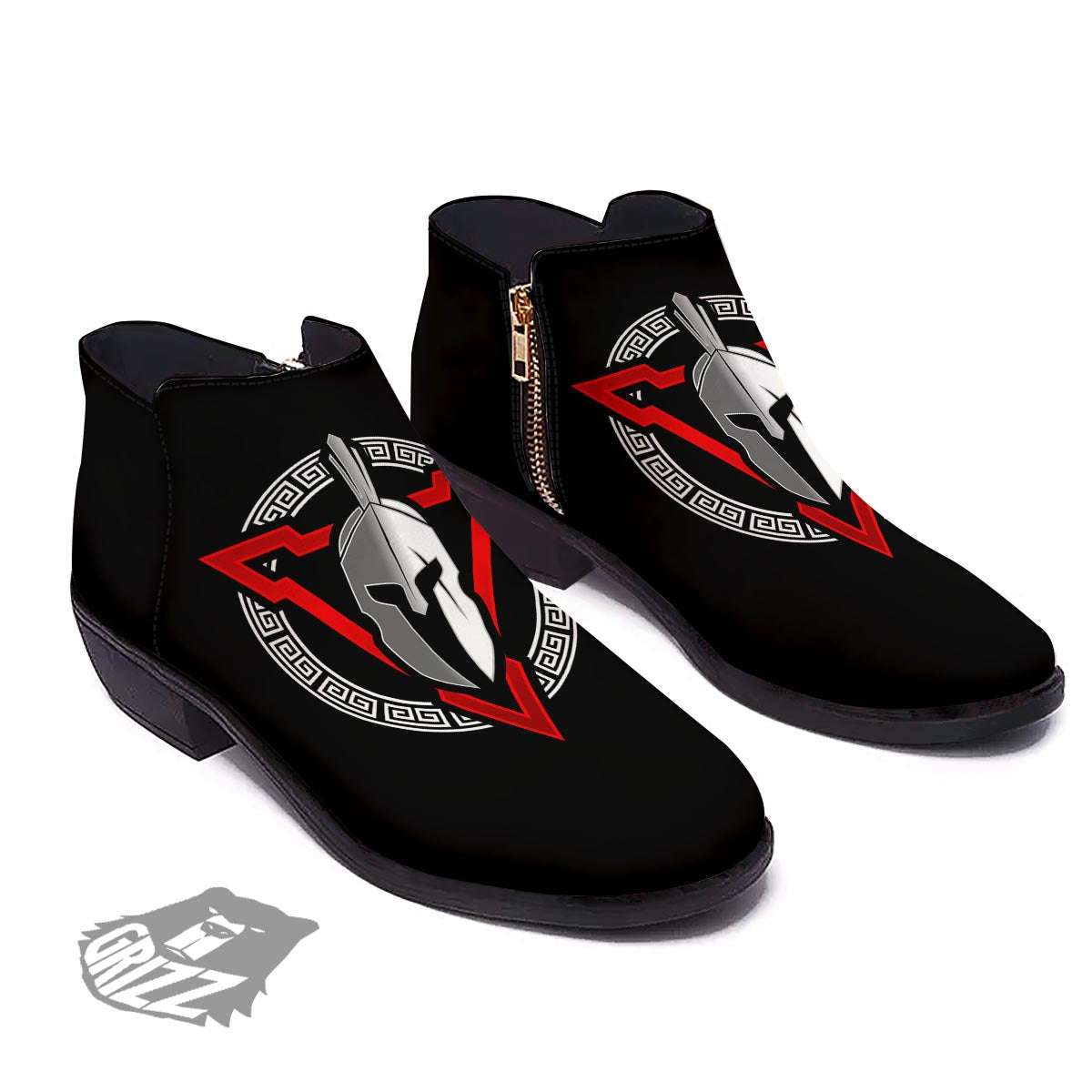 Spartan Red And White Print Ankle Boots-grizzshop