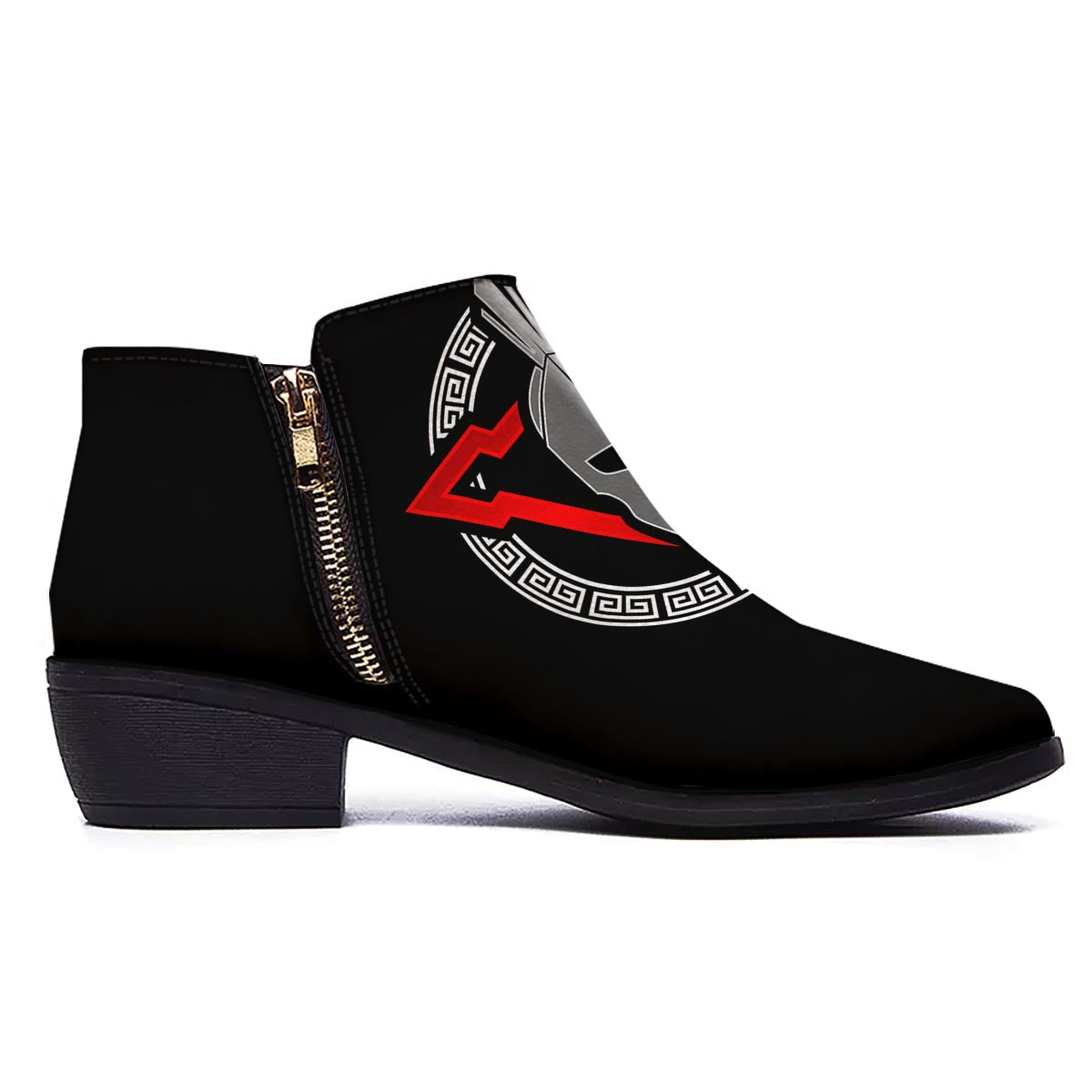 Spartan Red And White Print Ankle Boots-grizzshop
