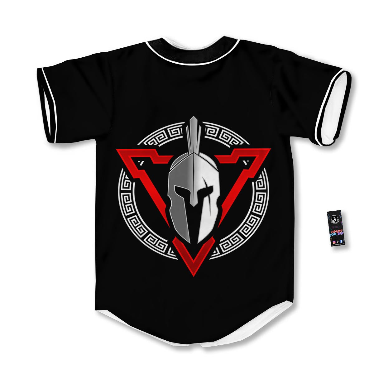 Spartan Red And White Print Baseball Jersey-grizzshop