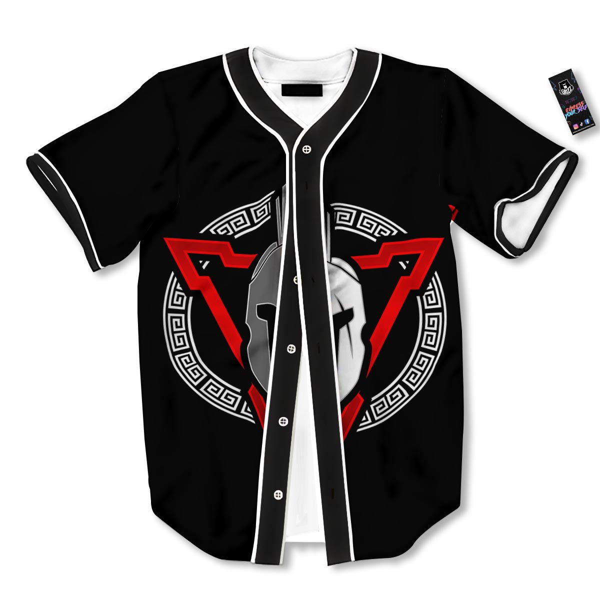 Spartan Red And White Print Baseball Jersey-grizzshop