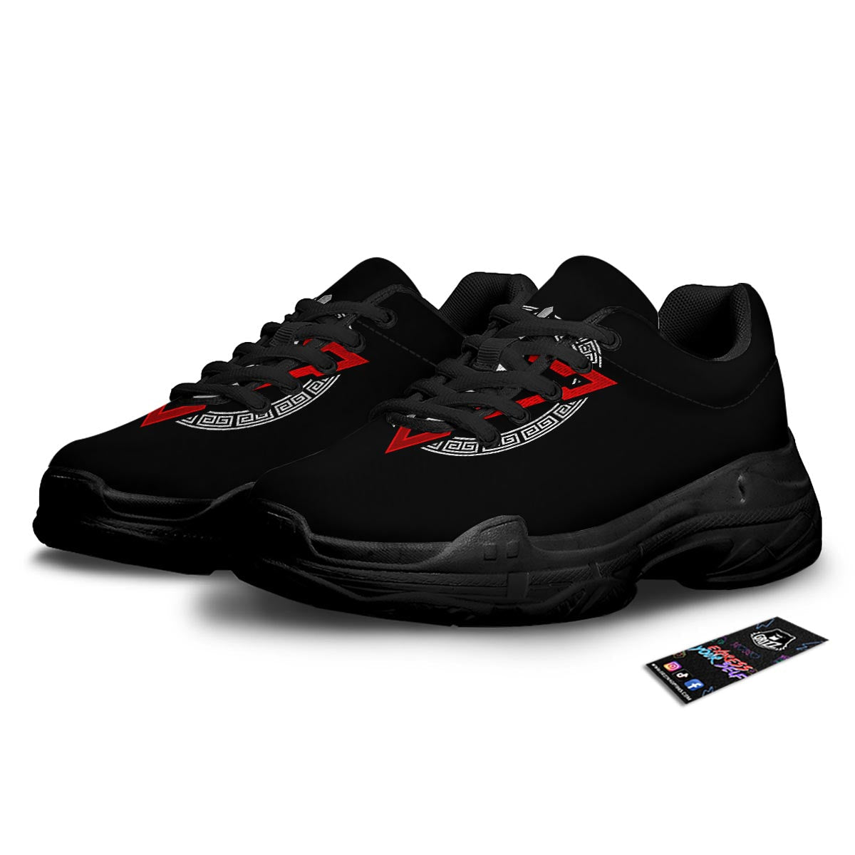 Spartan Red And White Print Black Chunky Shoes-grizzshop