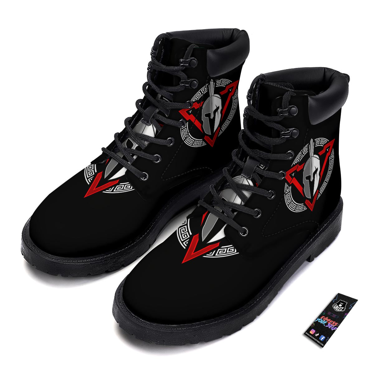 Spartan Red And White Print Boots-grizzshop