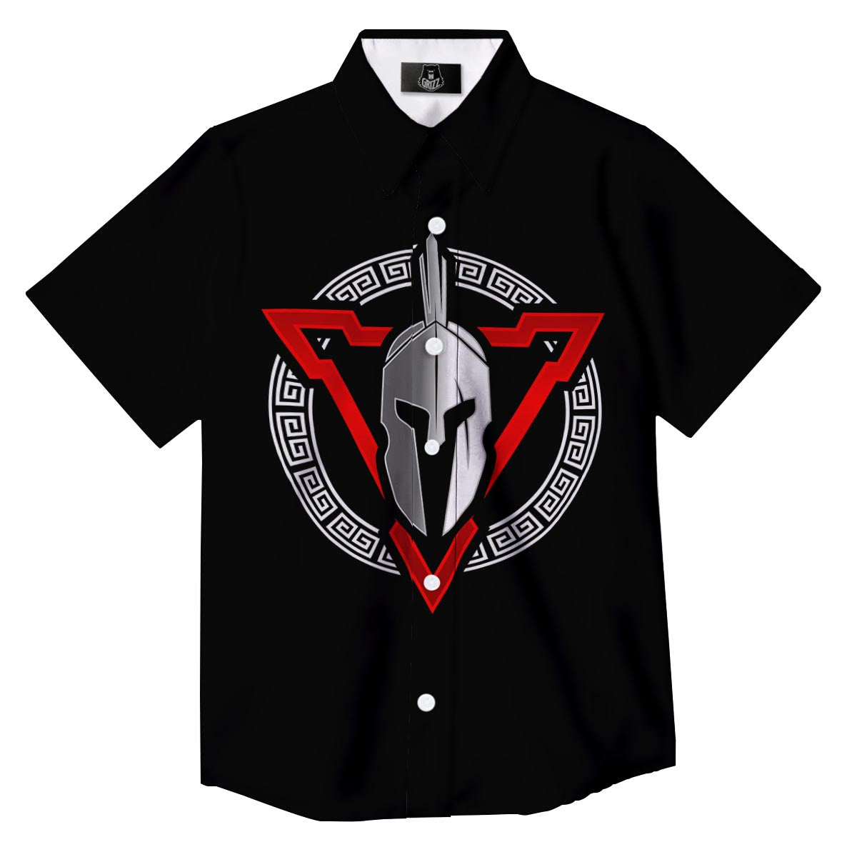 Spartan Red And White Print Button Up Shirt-grizzshop