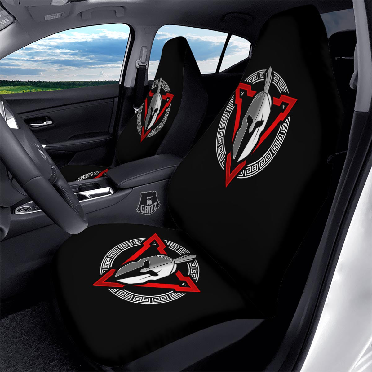 Spartan Red And White Print Car Seat Covers-grizzshop