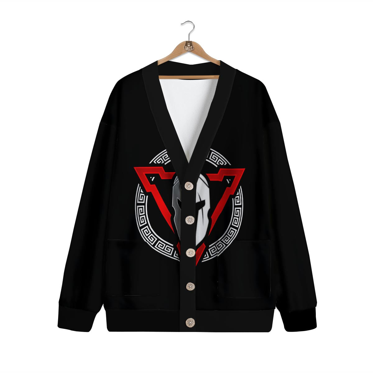Spartan Red And White Print Cardigan-grizzshop