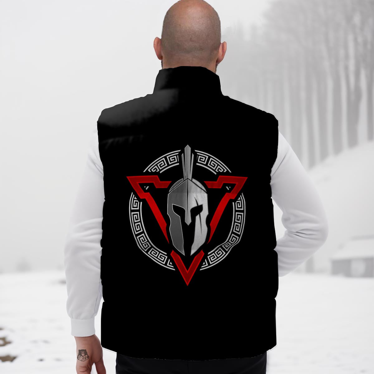 Spartan Red And White Print Down Vest