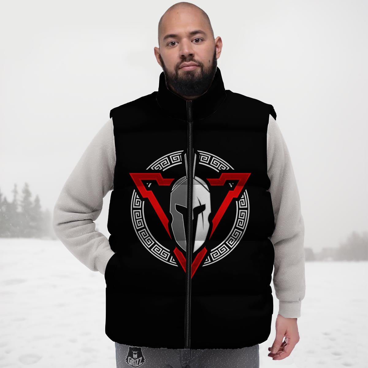 Spartan Red And White Print Down Vest