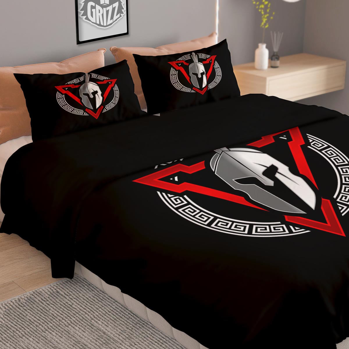 Spartan Red And White Print Duvet Cover Bedding Set