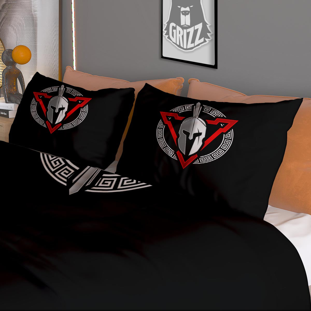 Spartan Red And White Print Duvet Cover Bedding Set