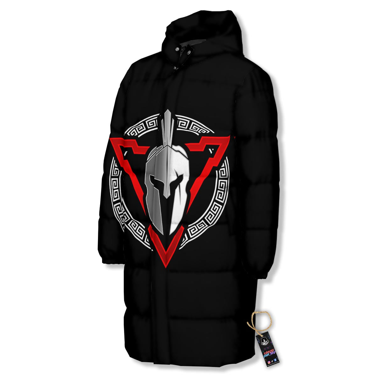 Spartan Red And White Print Long Down Jacket-grizzshop