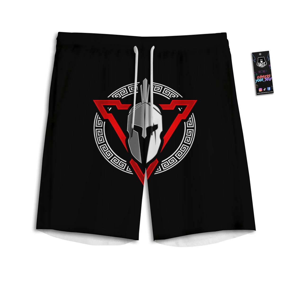 Spartan Red And White Print Men's Athletic Shorts