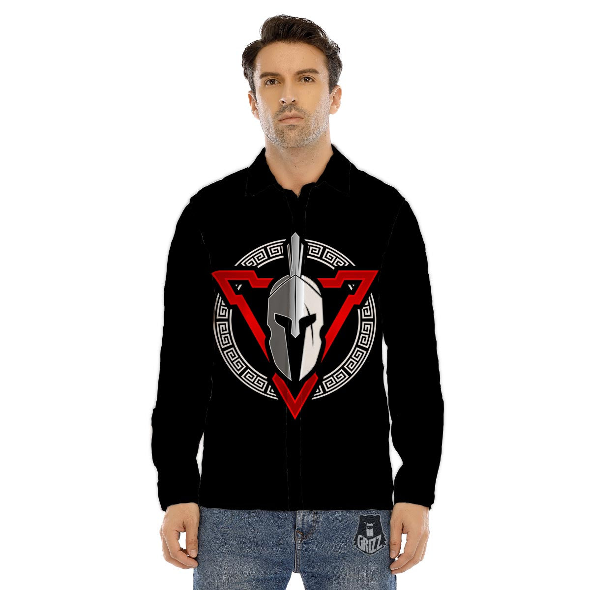 Spartan Red And White Print Men's Dress Shirts-grizzshop