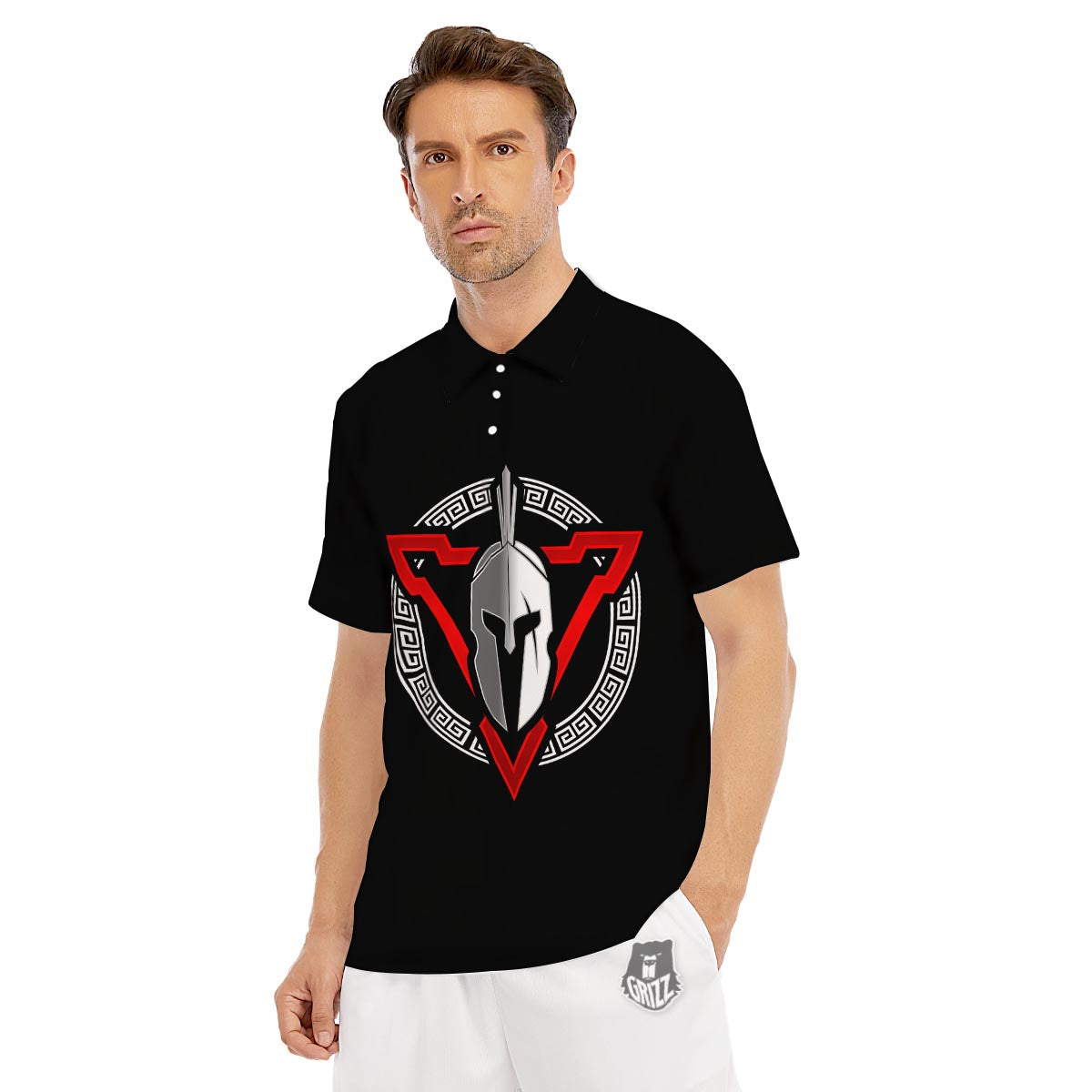 Spartan Red And White Print Men's Golf Shirts-grizzshop