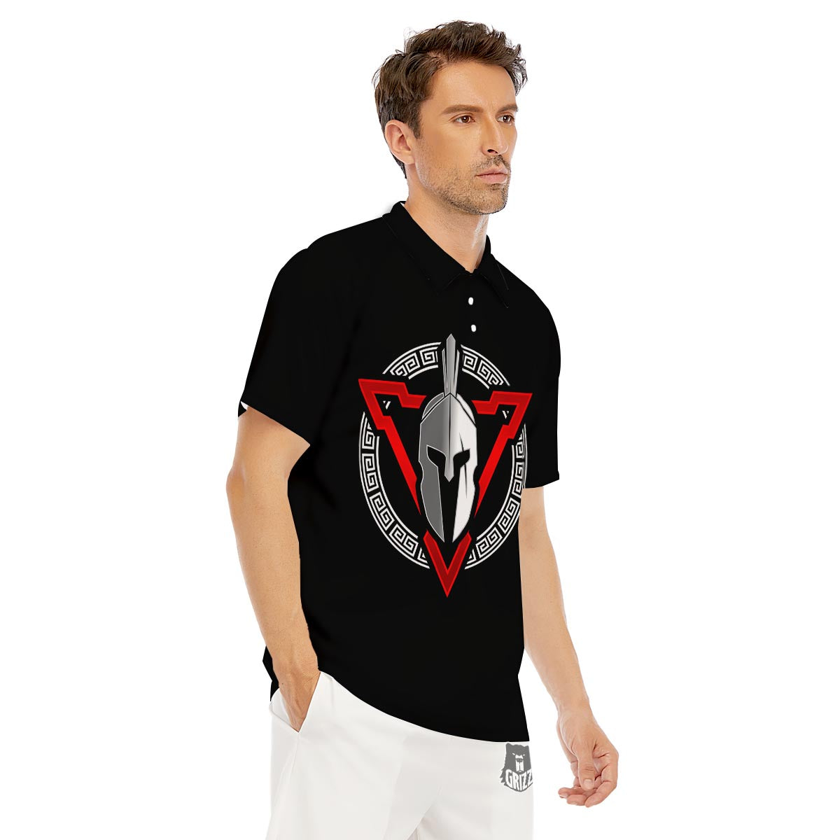 Spartan Red And White Print Men's Golf Shirts-grizzshop