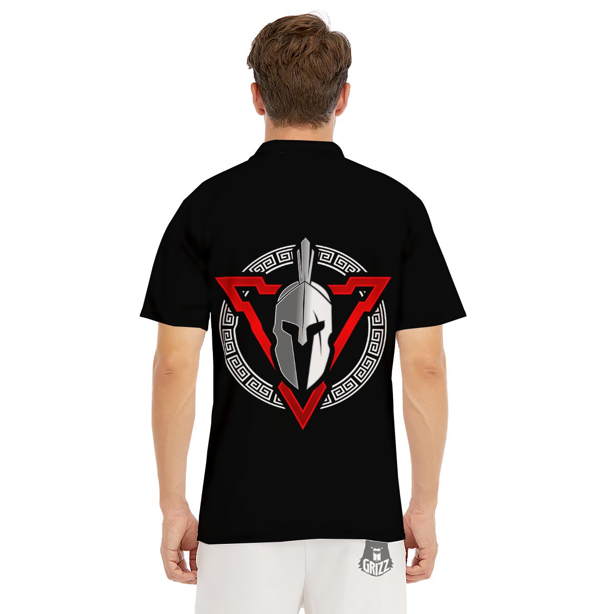 Spartan Red And White Print Men's Golf Shirts-grizzshop