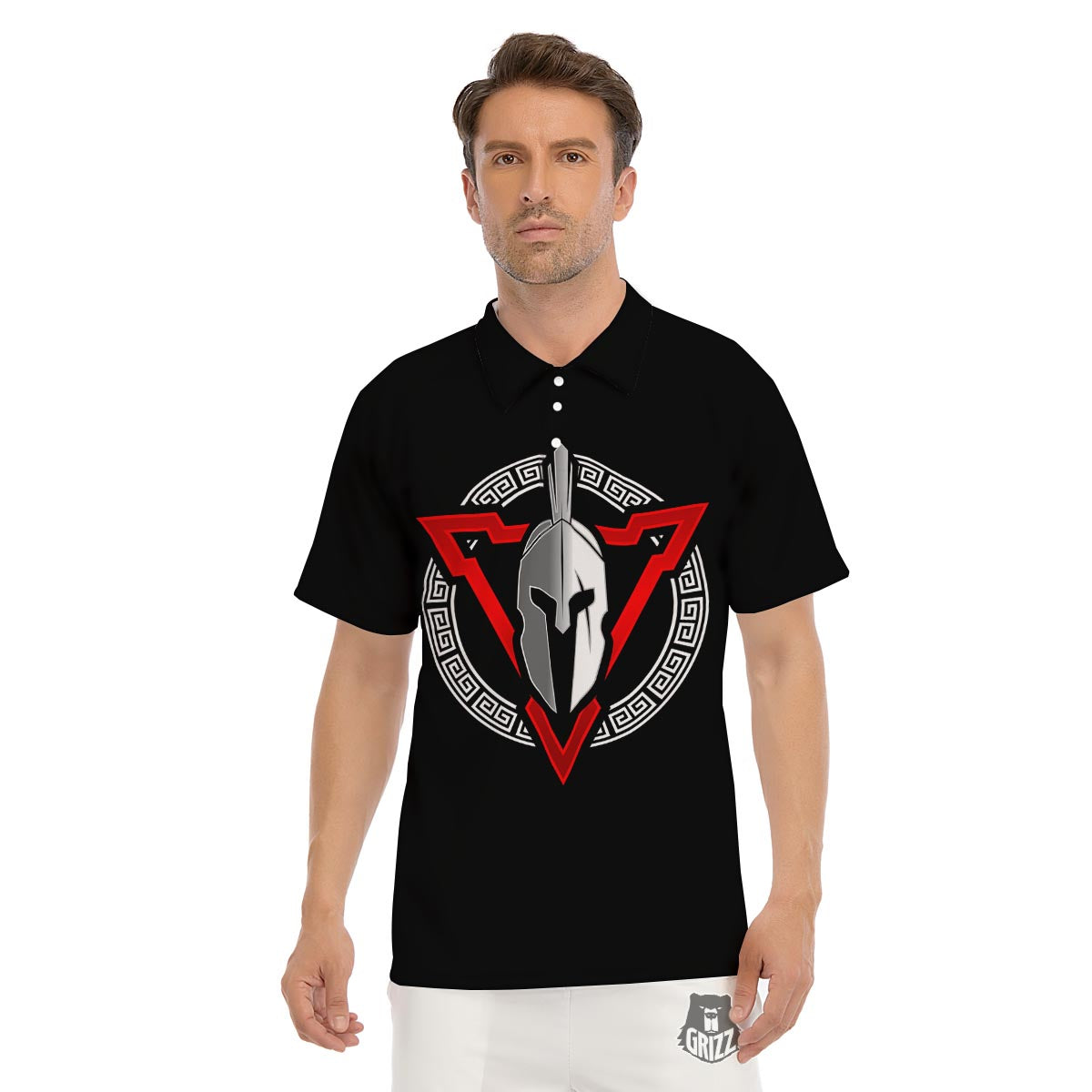Spartan Red And White Print Men's Golf Shirts-grizzshop