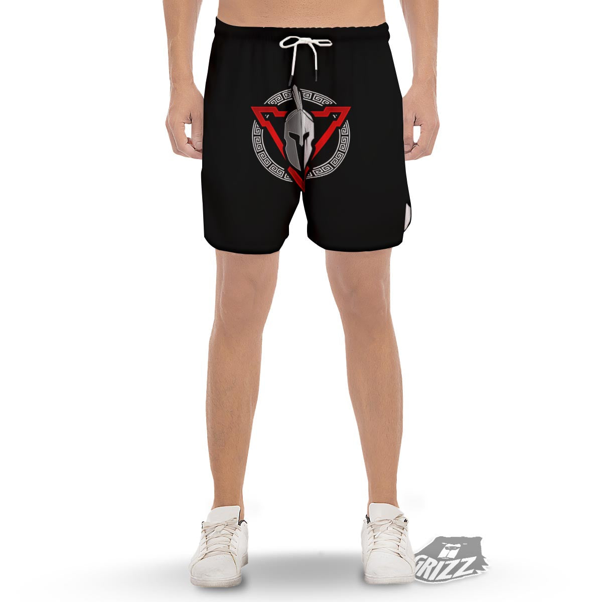 Spartan Red And White Print Men's Gym Shorts-grizzshop