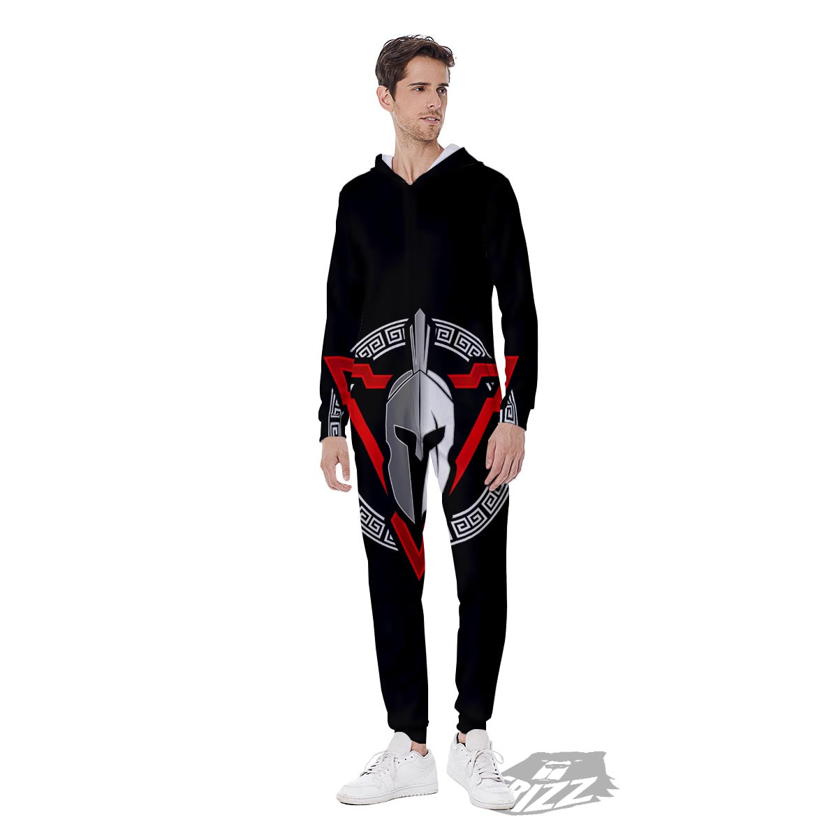 Spartan Red And White Print Men's Jumpsuit-grizzshop