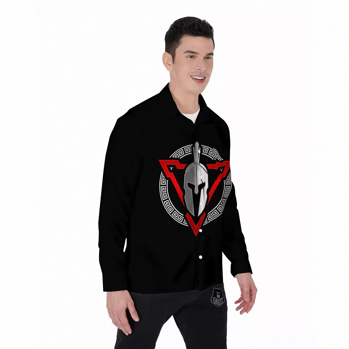 Spartan Red And White Print Men's Long Sleeve Shirts-grizzshop