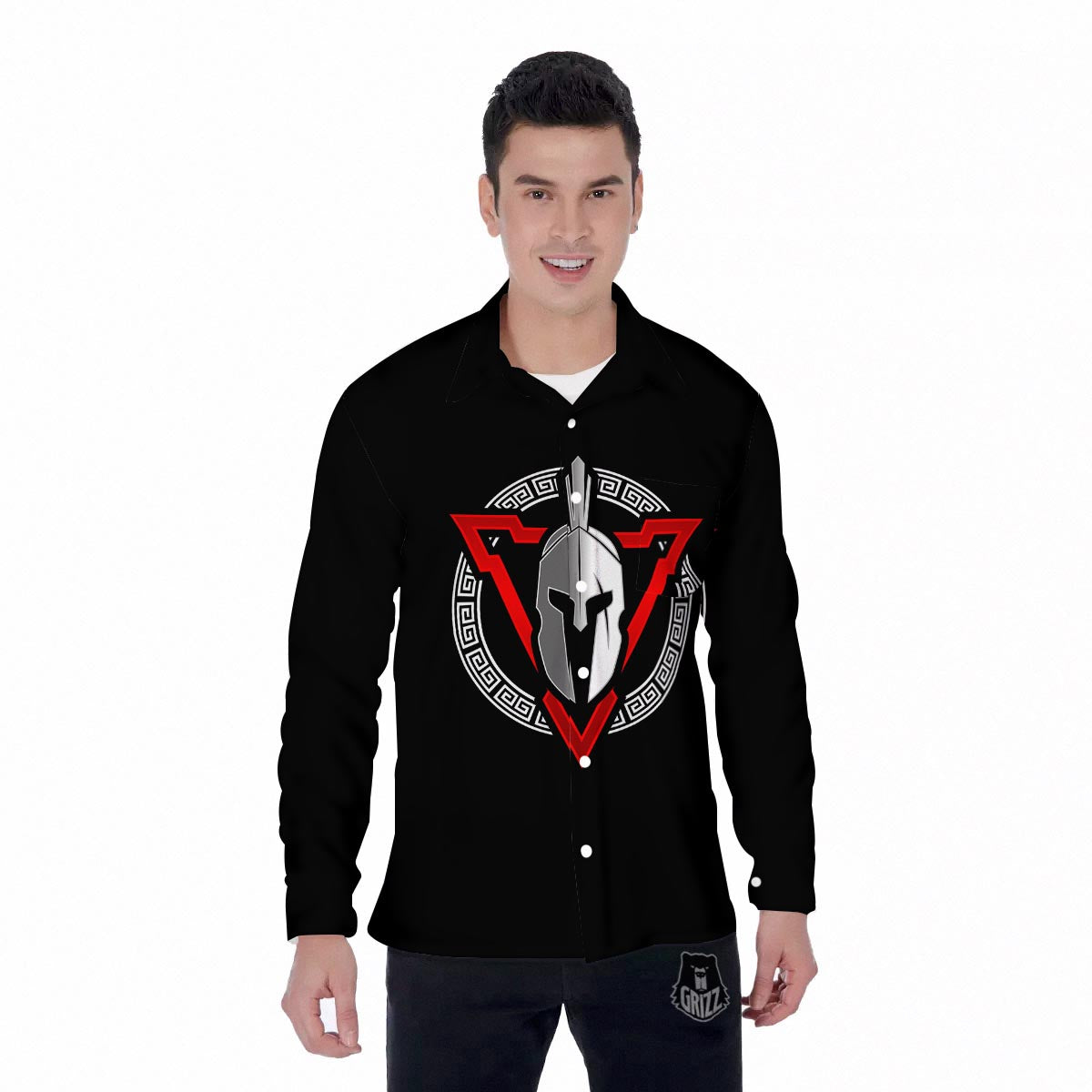 Spartan Red And White Print Men's Long Sleeve Shirts-grizzshop