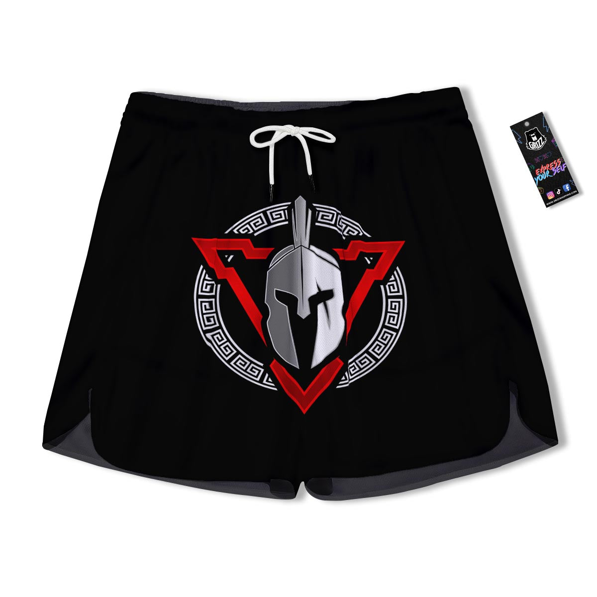 Spartan Red And White Print Men's Running Shorts-grizzshop