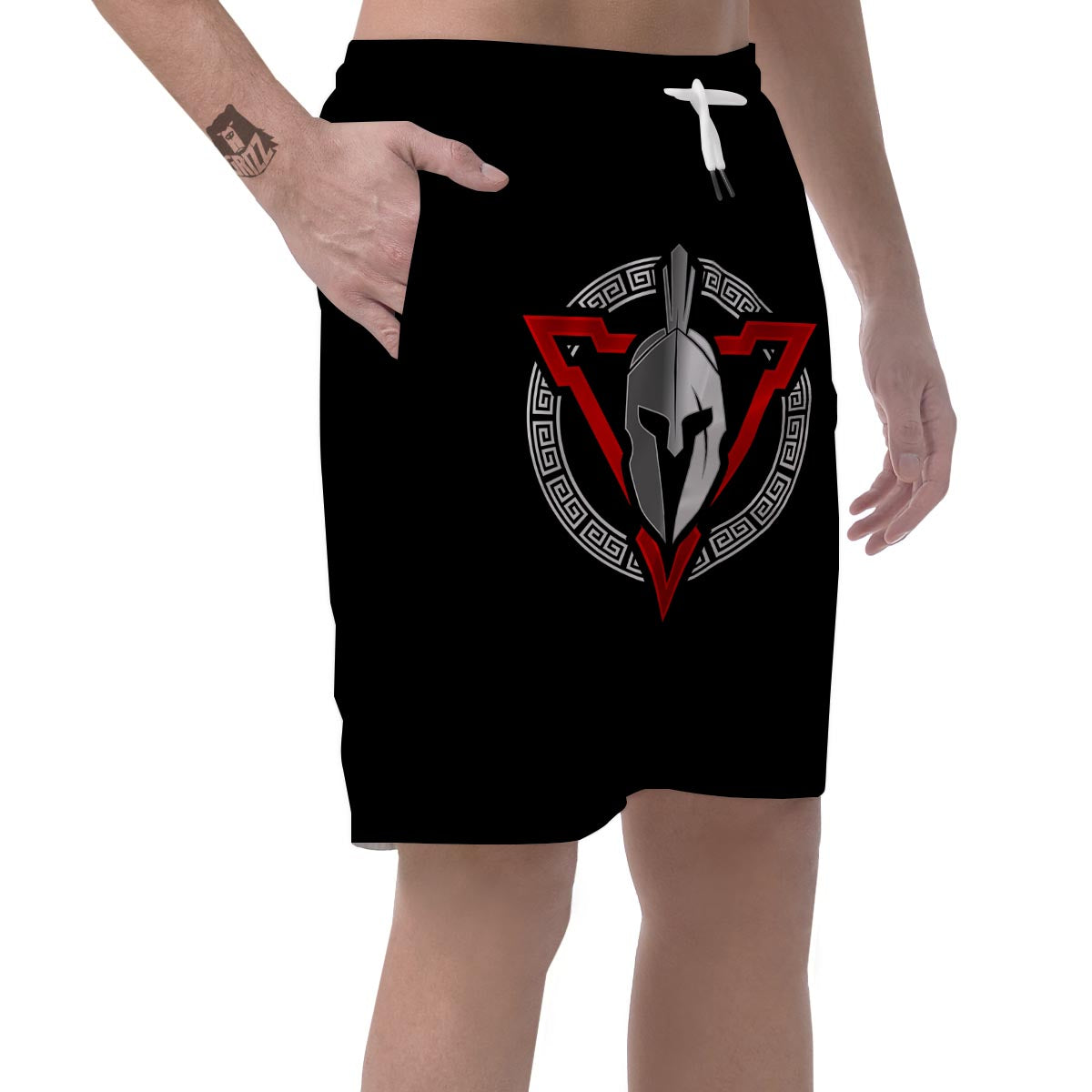 Spartan Red And White Print Men's Shorts-grizzshop