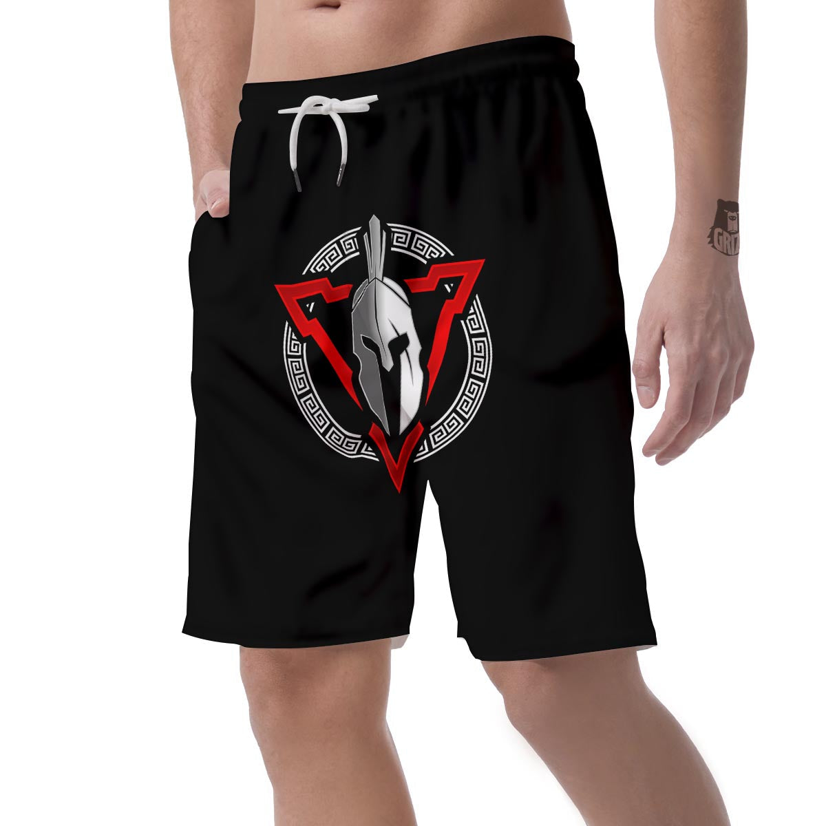 Spartan Red And White Print Men's Shorts-grizzshop
