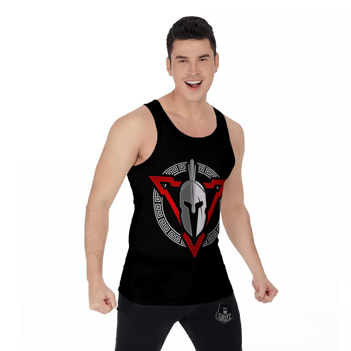 Spartan Red And White Print Men's Tank Top-grizzshop