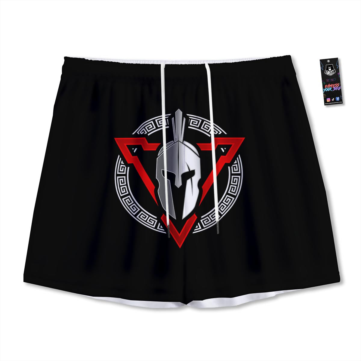 Spartan Red And White Print Mesh Shorts