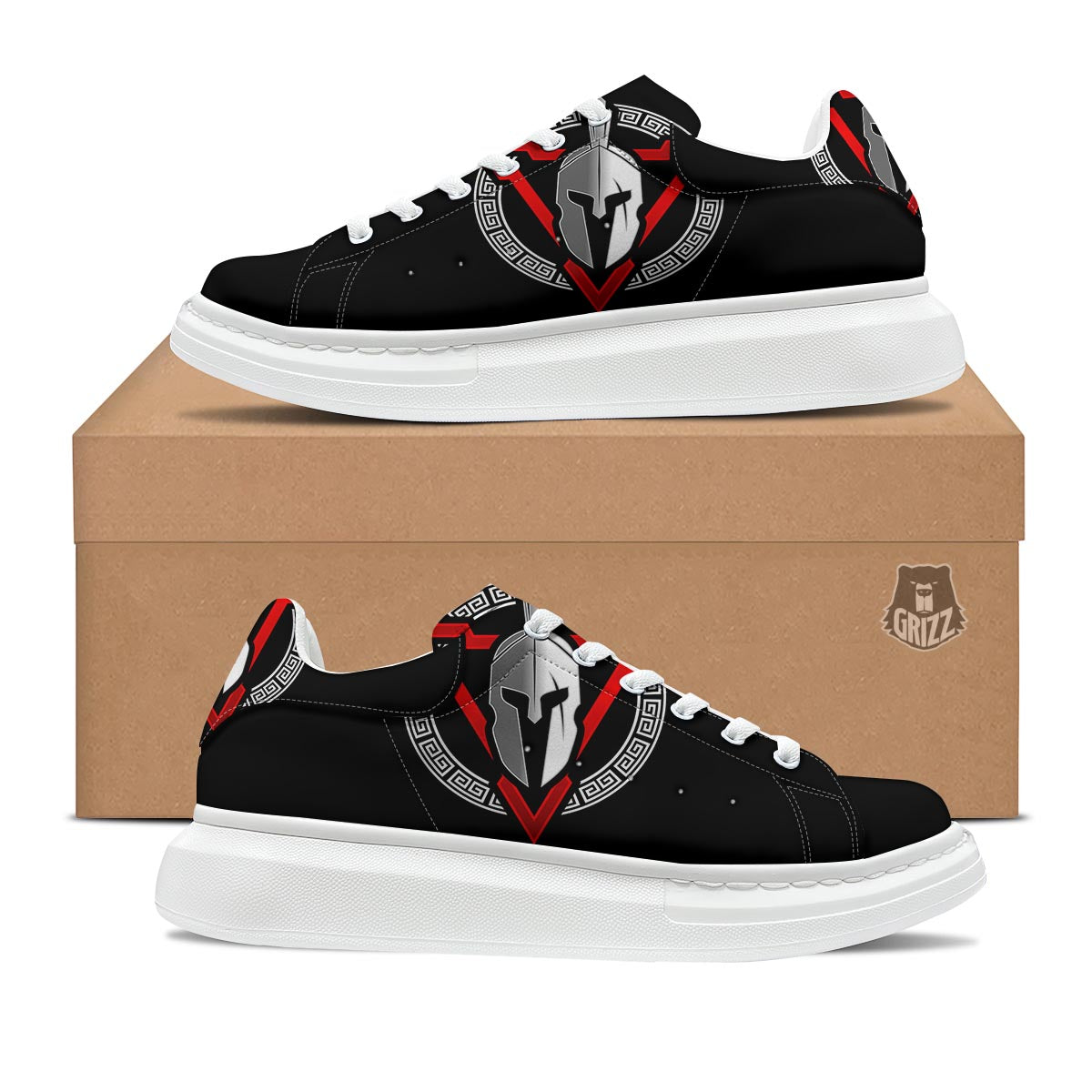 Spartan Red And White Print Platform Shoes-grizzshop