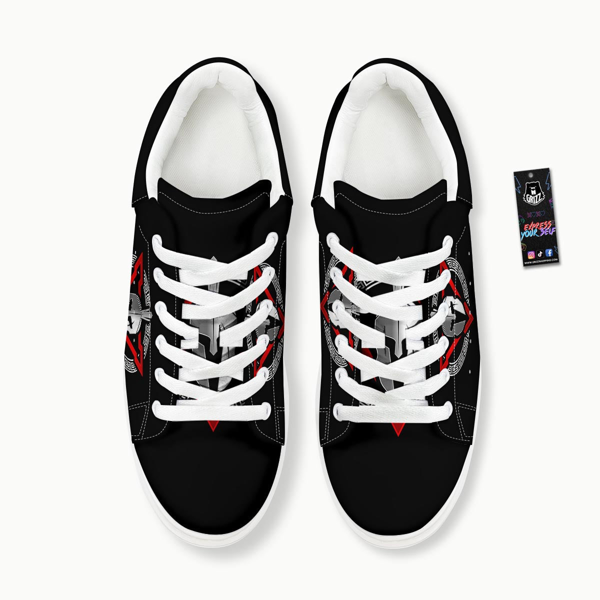 Spartan Red And White Print Platform Shoes-grizzshop