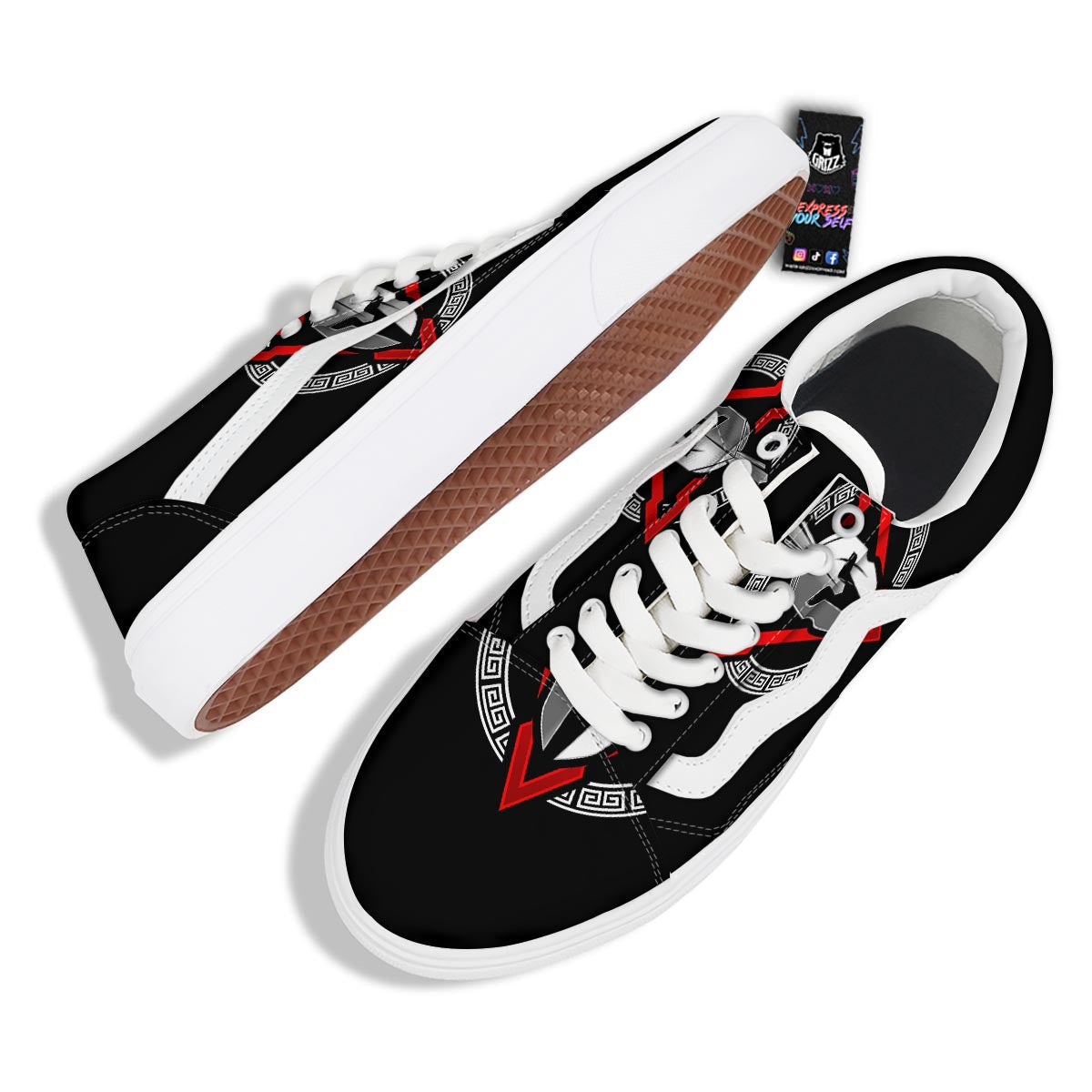 Spartan Red And White Print Skate Shoes-grizzshop
