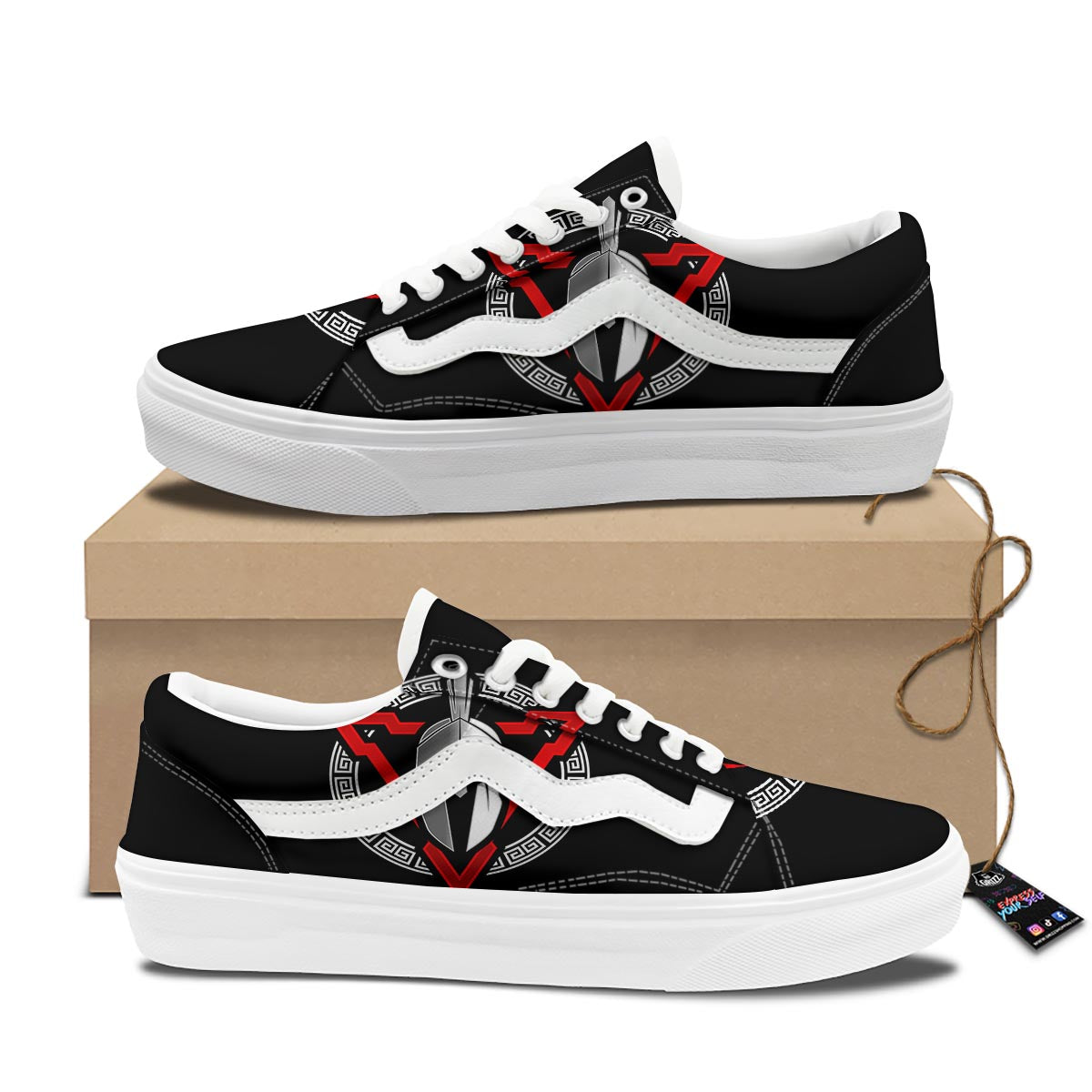 Spartan Red And White Print Skate Shoes-grizzshop