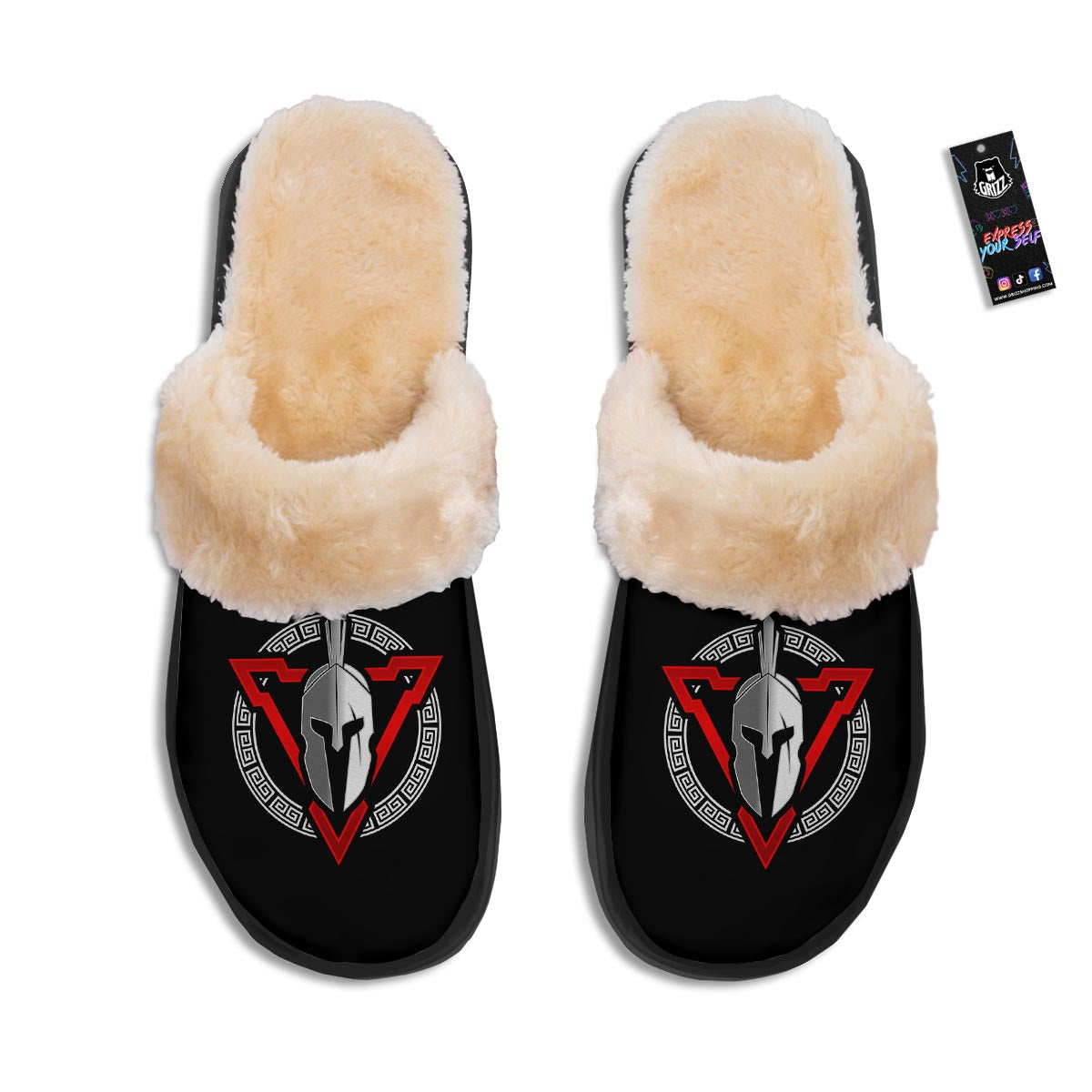 Spartan Red And White Print Slippers-grizzshop
