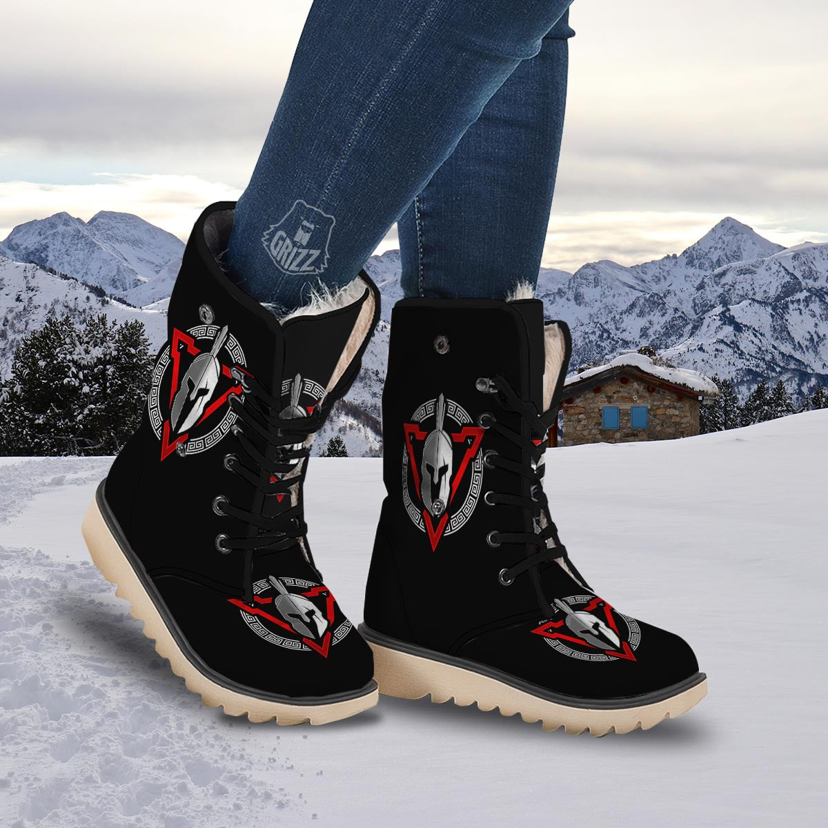 Spartan Red And White Print Snow Boots-grizzshop