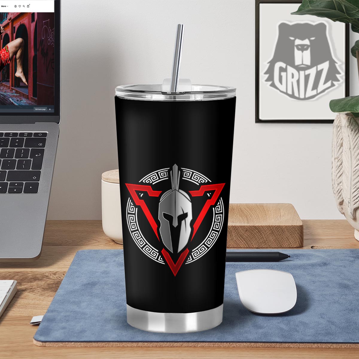 Spartan Red And White Print Tumbler-grizzshop
