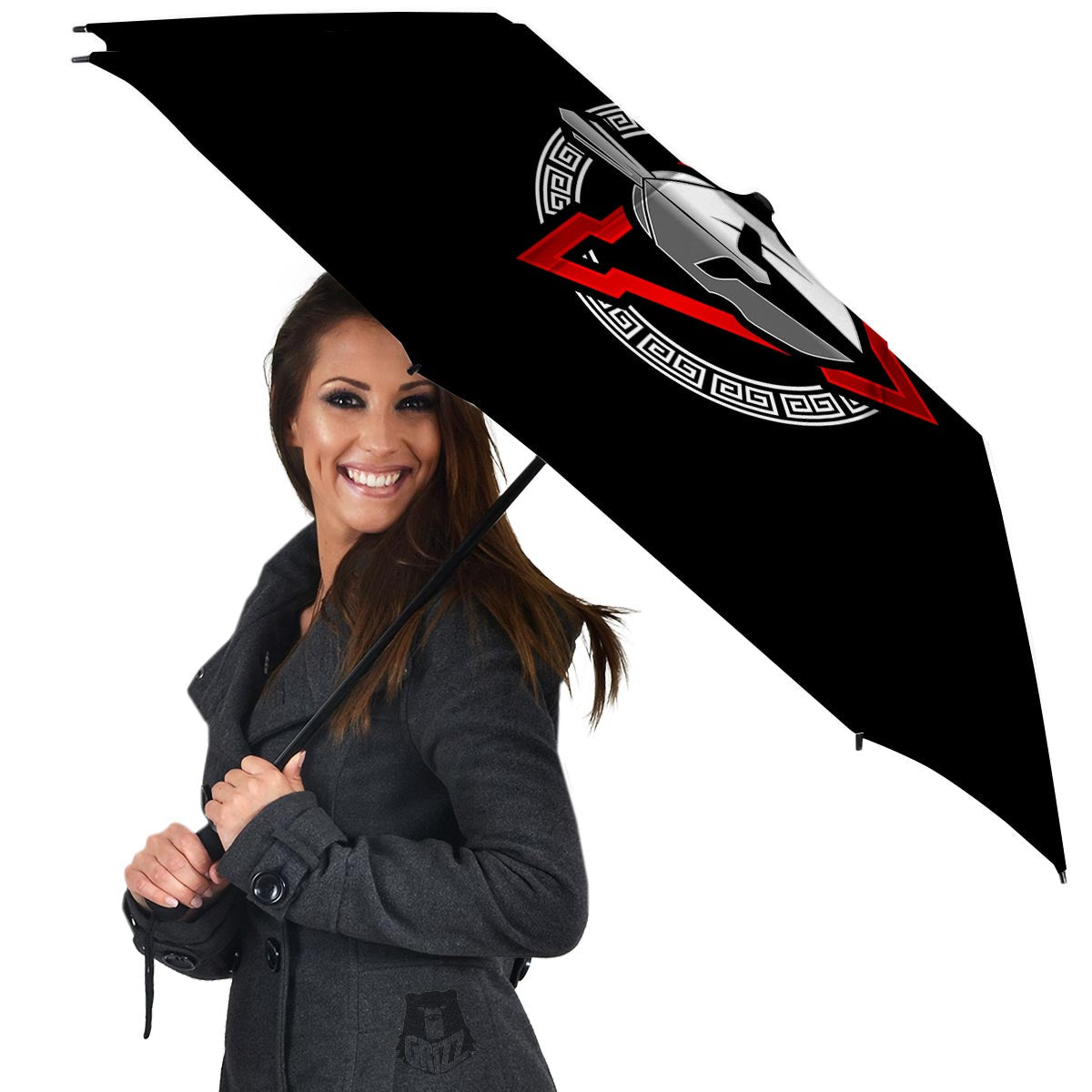 Spartan Red And White Print Umbrella-grizzshop