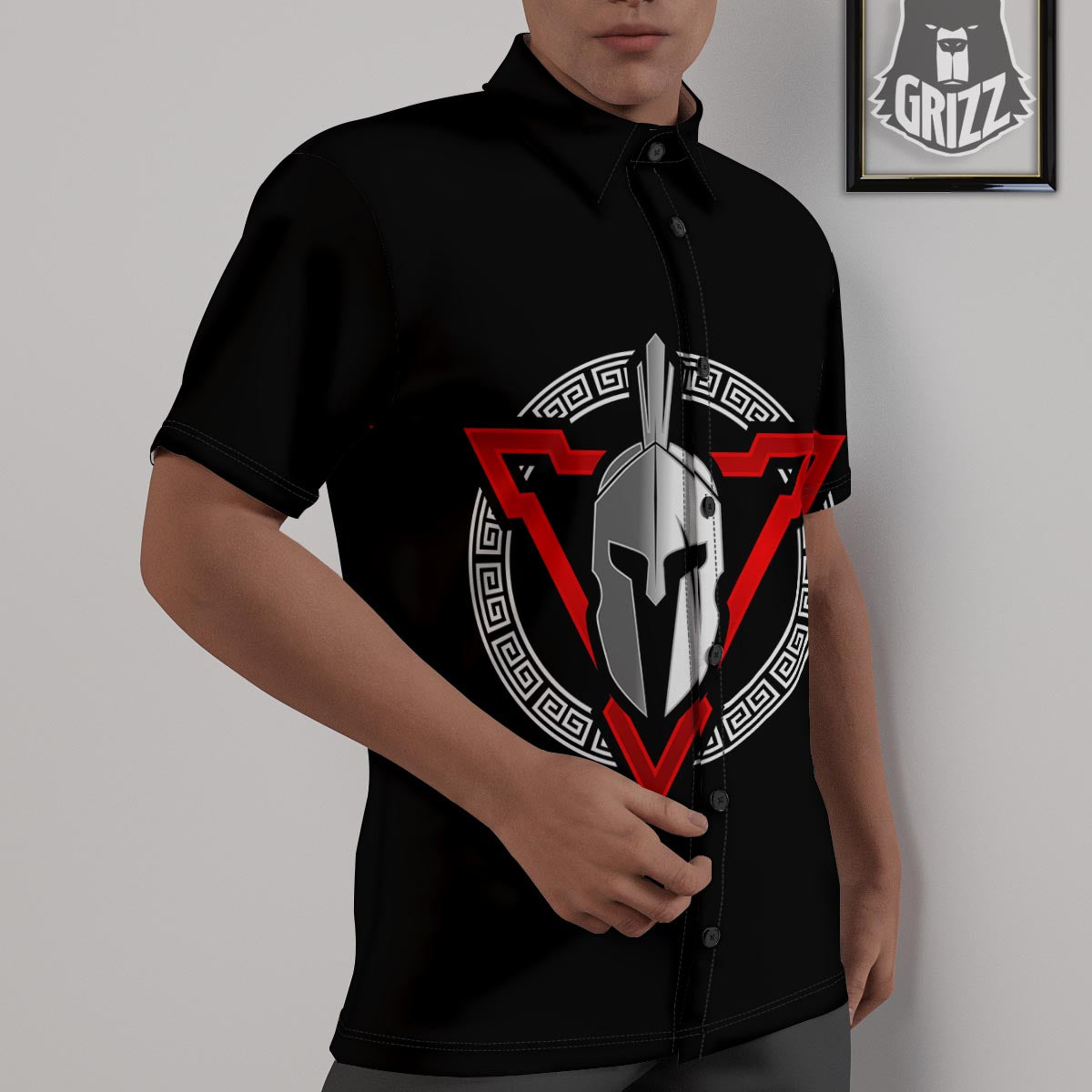 Spartan Red And White Print Untucked Shirts-grizzshop