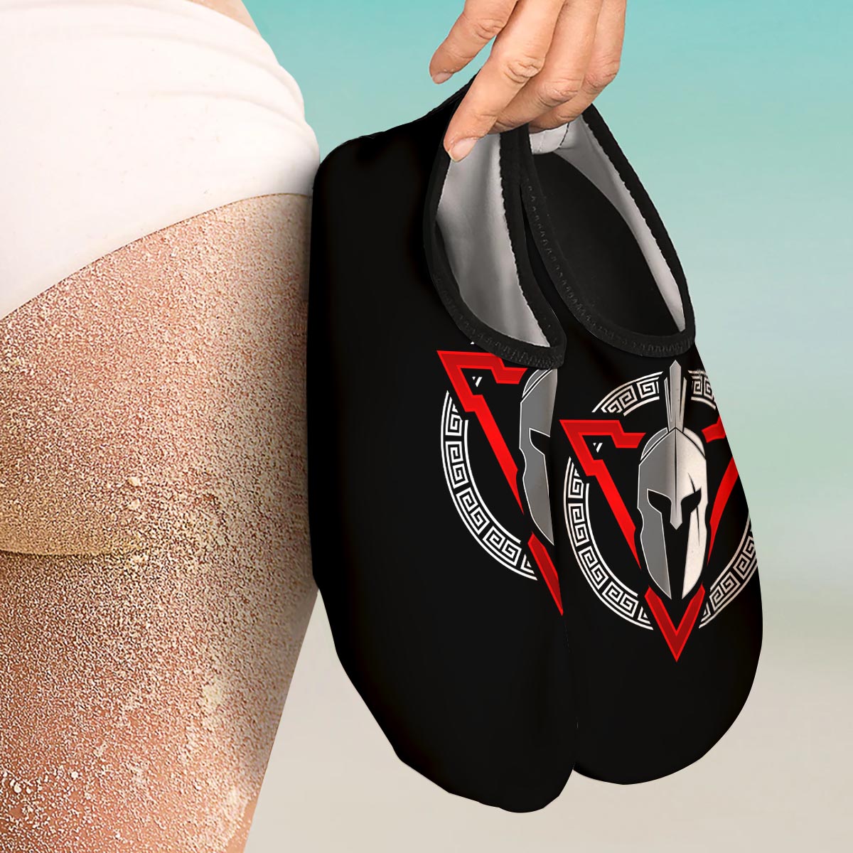 Spartan Red And White Print Water Shoes-grizzshop