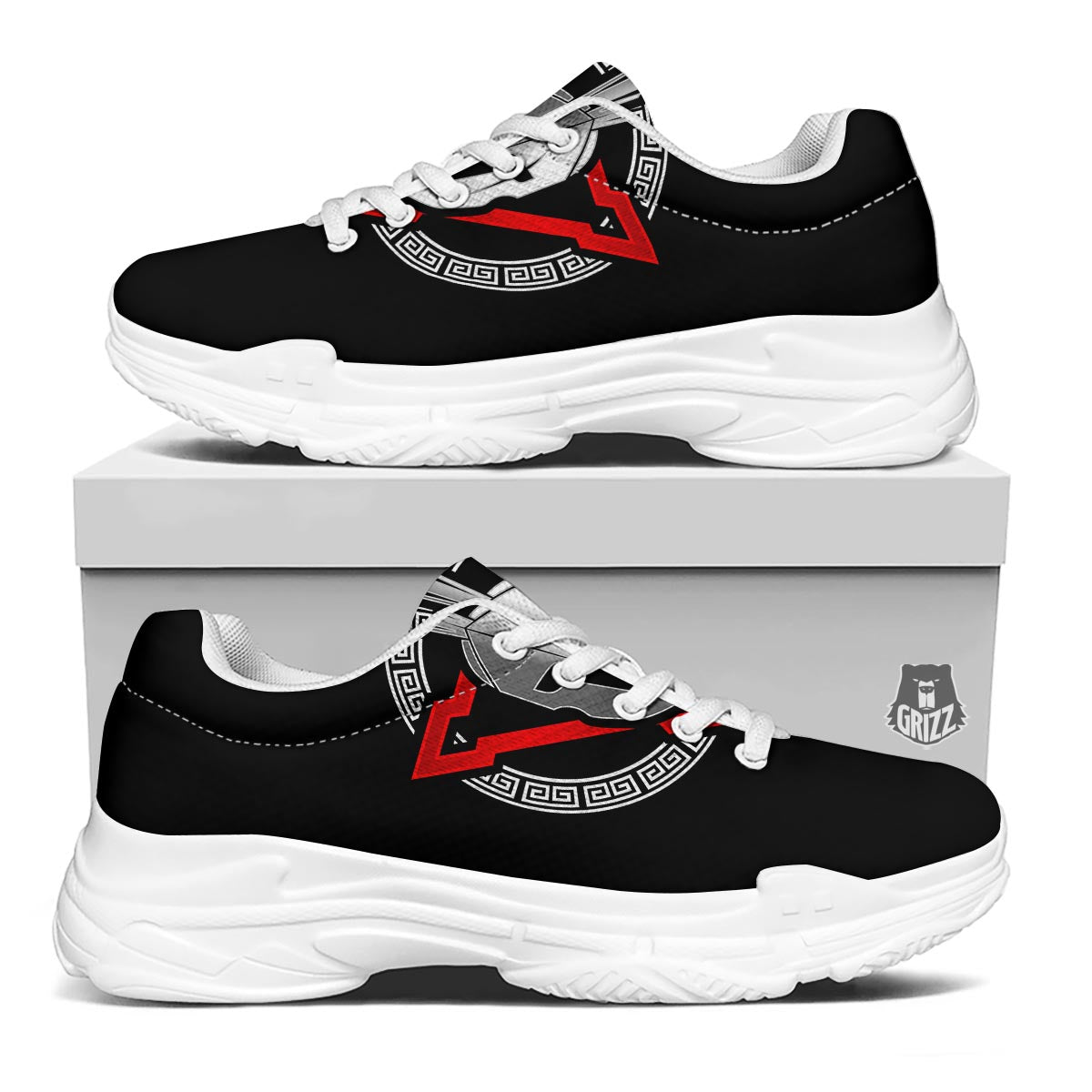 Spartan Red And White Print White Chunky Shoes-grizzshop