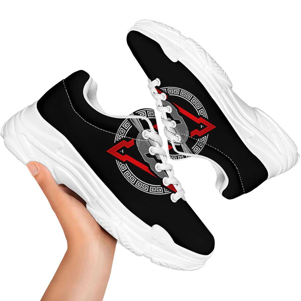 Spartan Red And White Print White Chunky Shoes-grizzshop